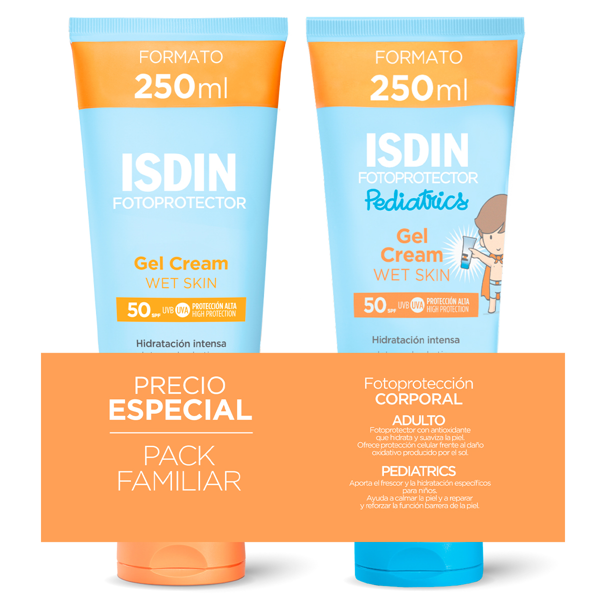 ISDIN PACK GEL CREAM 250ML + PEDIATRICS 250ML 40% DESCUENTO