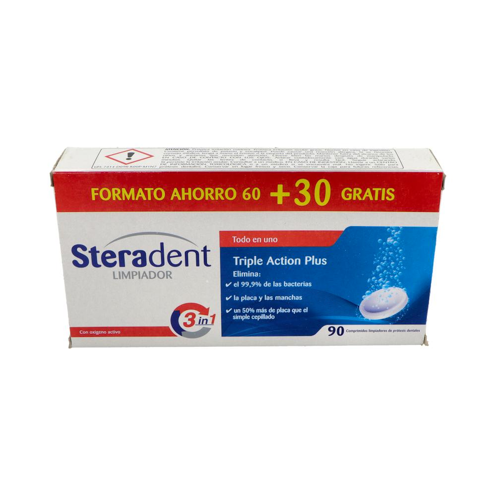STERADENT TRIPLE ACCION PLUS LIMPIEZA PROTESIS DENTAL 90 COMP