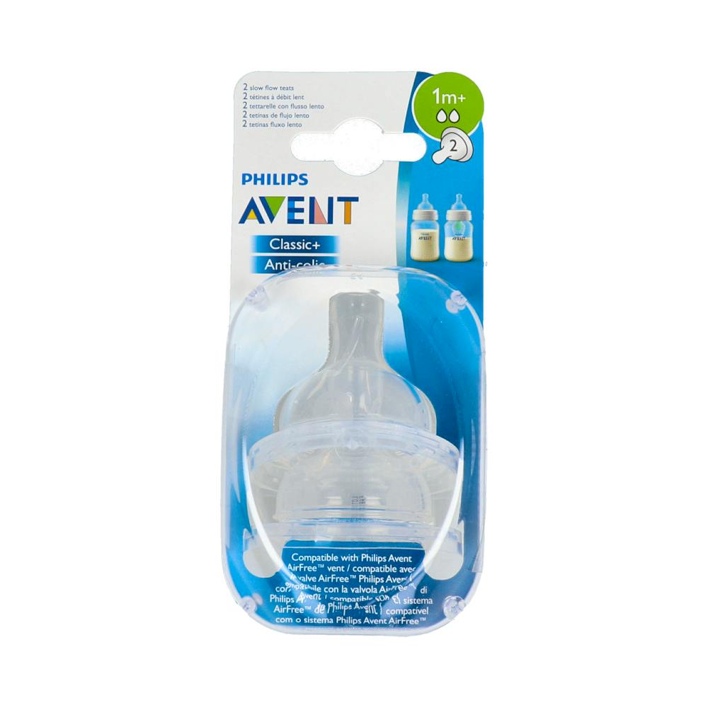 TETINA SILICONA FLUJO LENTO AVENT PHILIPS + 1 MES 2 UNIDADES