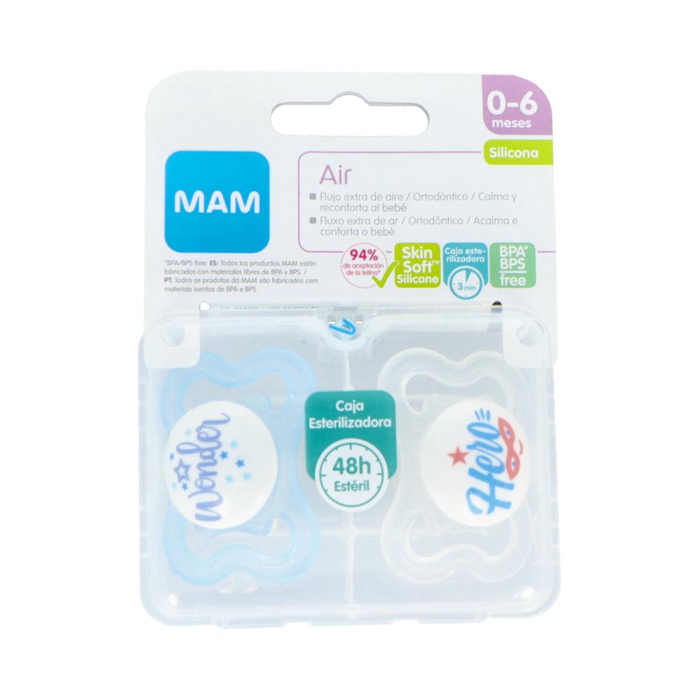 CHUPETE MAM AIR 0 6 M MINI AZUL PACK DOBLE