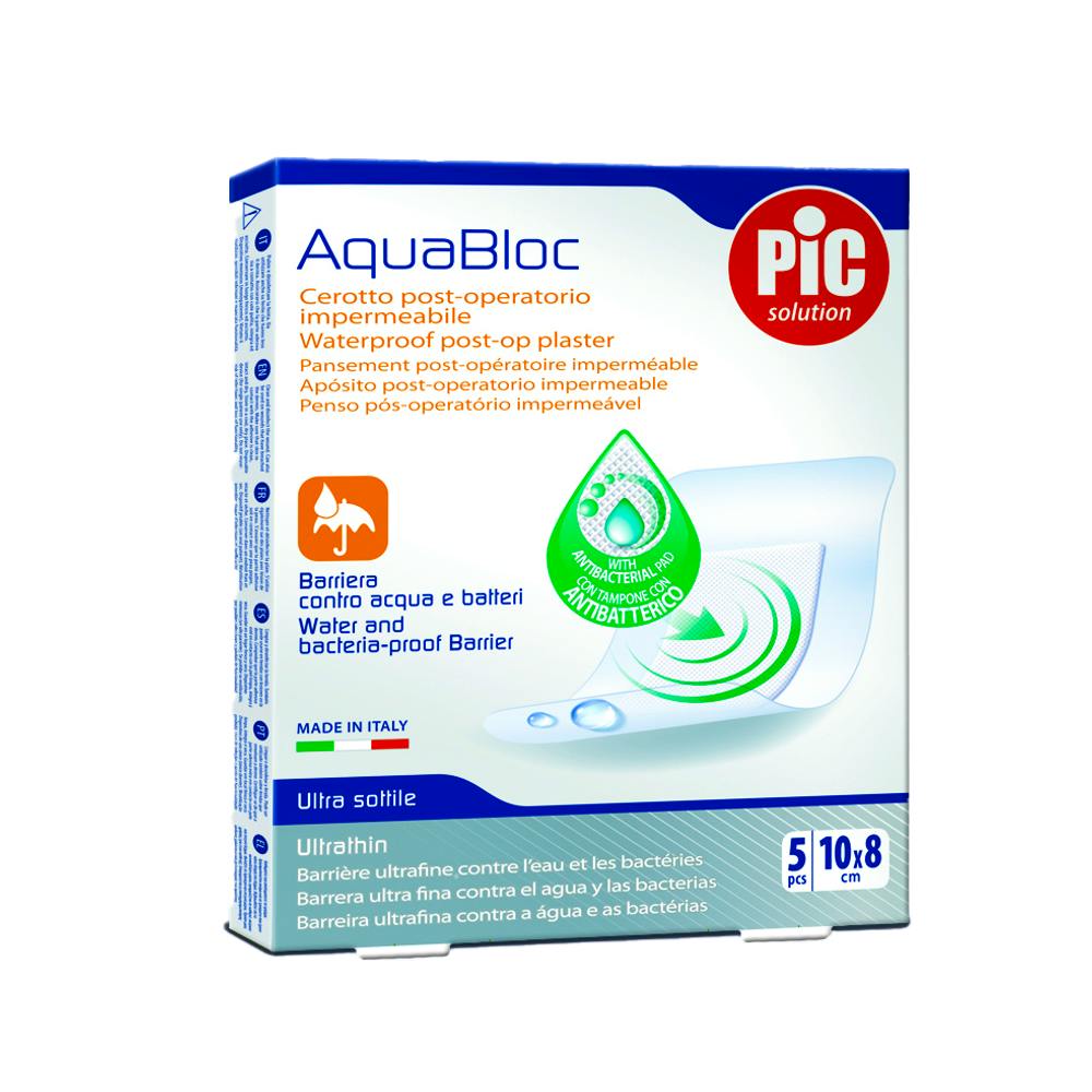 PIC AQUABLOC POST OP ANTIBACTERIANO APOSITO ESTERIL 10 X 8 CM 5 APOSITOS