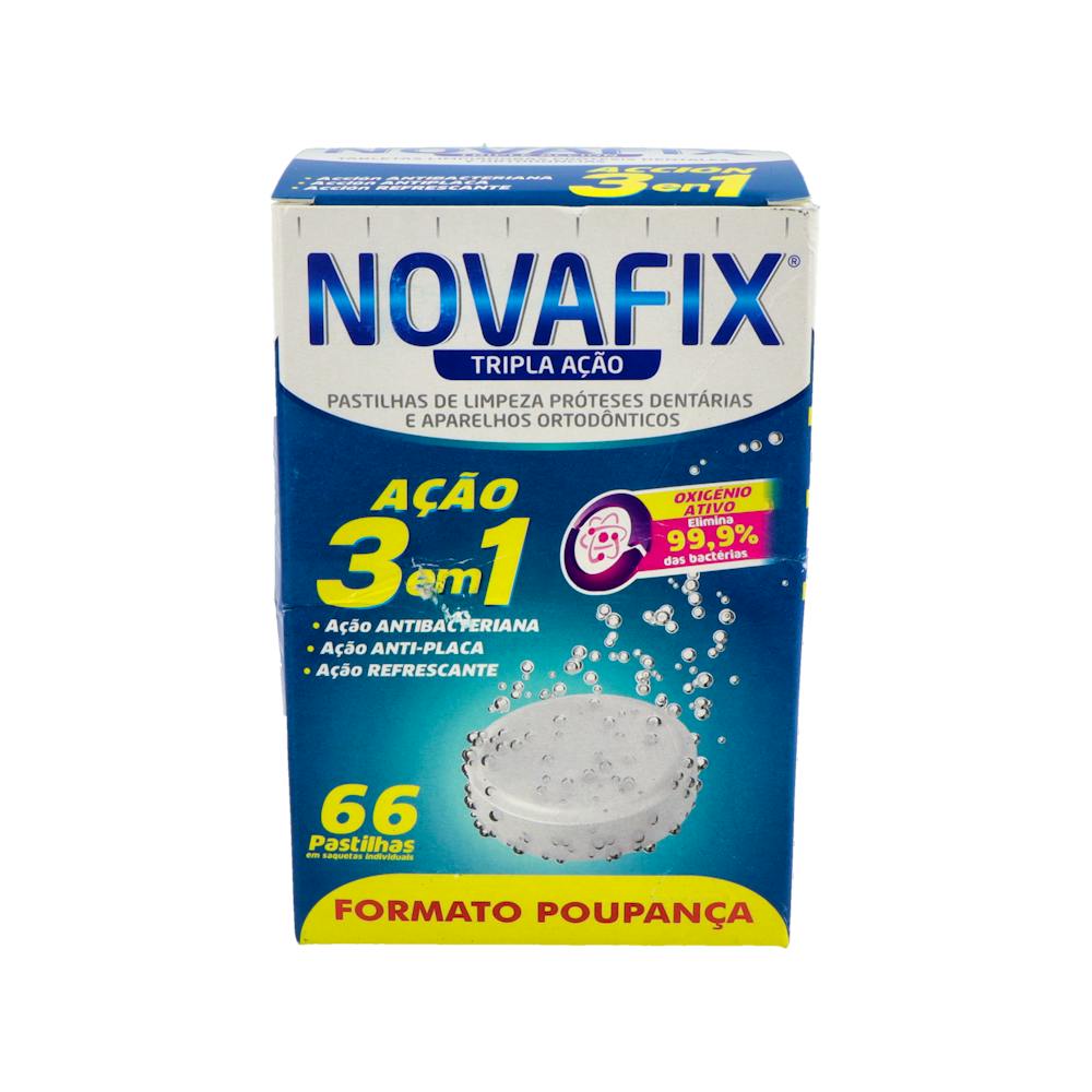 NOVAFIX TABLETAS LIMPIADORAS TRIPLE ACCION LIMPIEZA PROTESIS DENTAL 66 TABLETAS