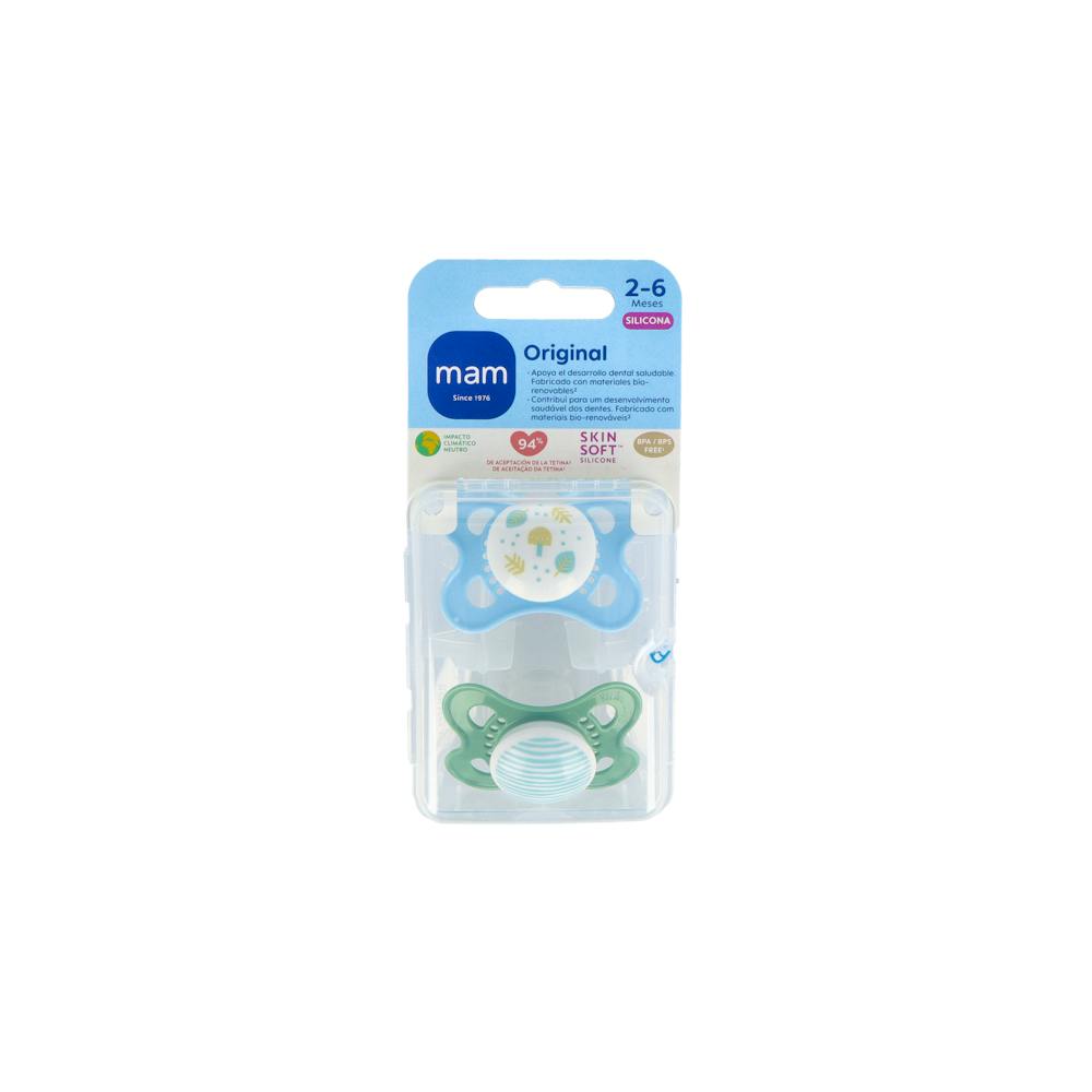 CHUPETE SILICONA FISIOLOGICO MAM ORIGINAL COLECCION 2 0 6 MESES A PACK DOBLE