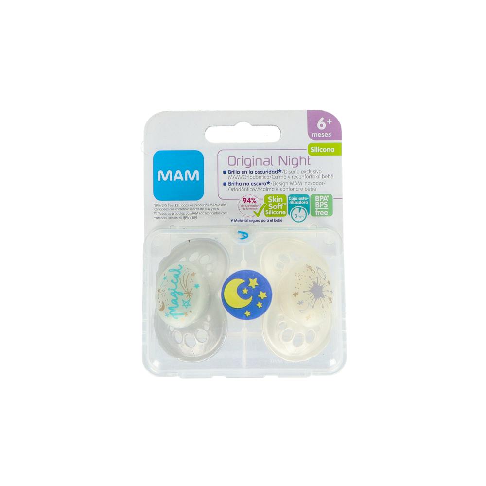 CHUPETE SILICONA MAM ORIGINAL NIGHT + 6 MESES COLECCION 2N PACK DOBLE