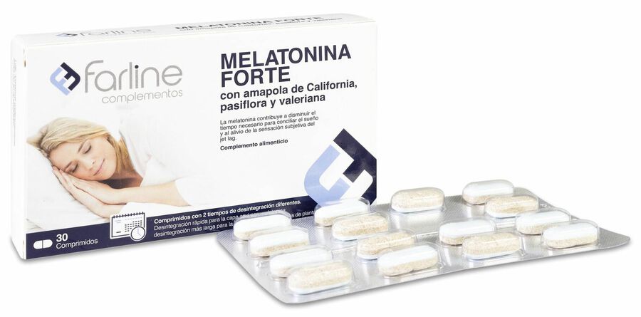 FARLINE COMPLEMENTOS MELATONINA FORTE CON AMAPOLA DE CALIFORNIA PASIFLORA Y VALERIANA 30 COMPRIMIDO