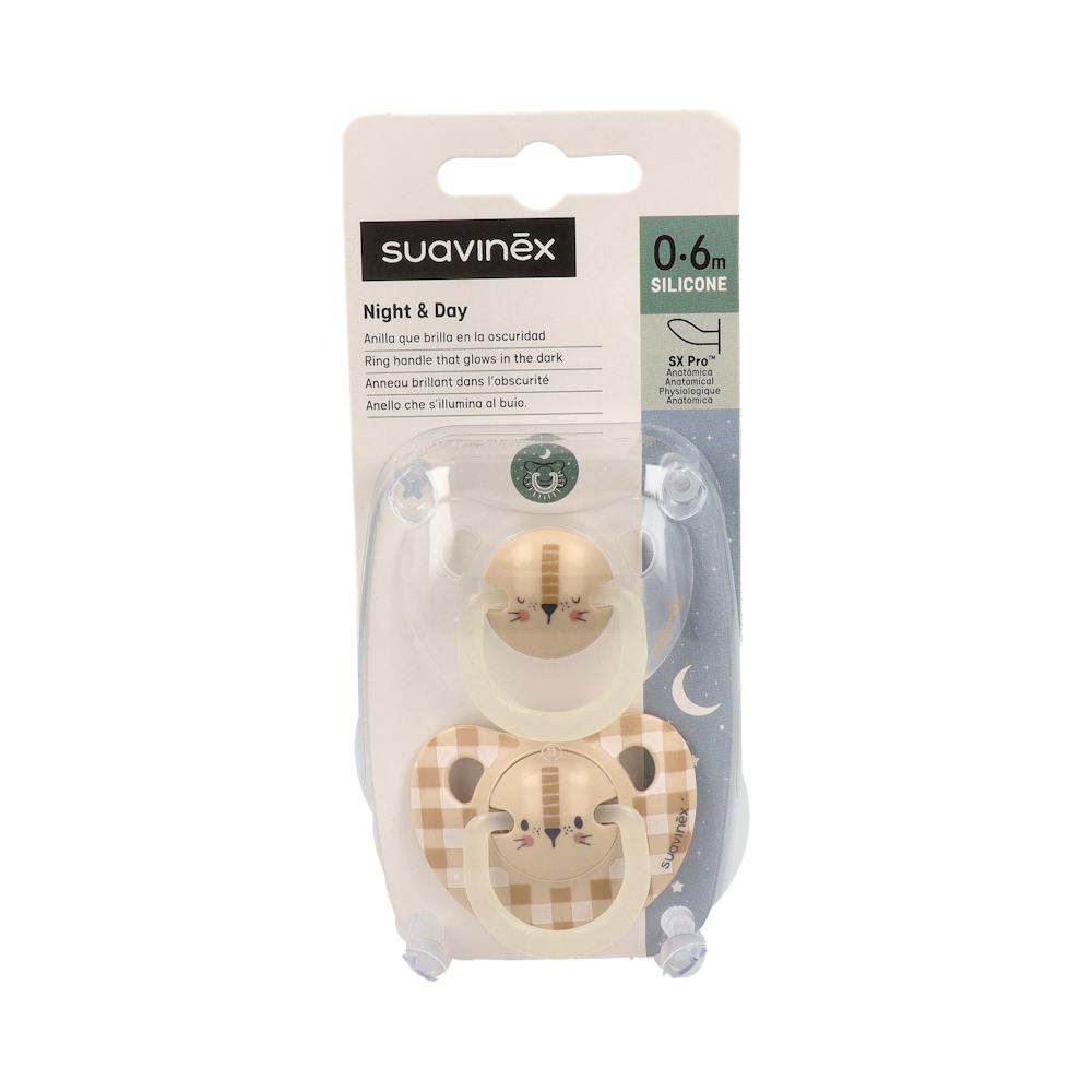 CHUPETE SILICONA ANATOMICO SUAVINEX NOCHE 0 6 MESES 2 UNIDADES