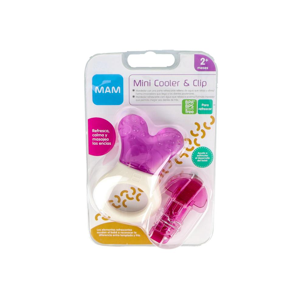 MORDEDOR MINI COOLER & CLIP MAM R CON PARTE RELLENA DE AGUA Y BROCHE ROSA