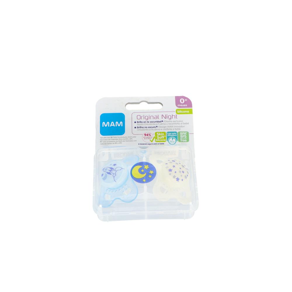 CHUPETE SILICONA SIMETRICA MAM ORIGINAL NIGHT 0+ A 2 U PACK DOBLE