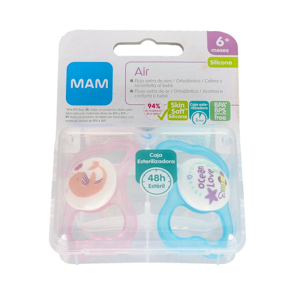 CHUPETE SILICONA FISIOLOGICO MAM AIR + 6 MESES COLECCION 1R PACK DOBLE
