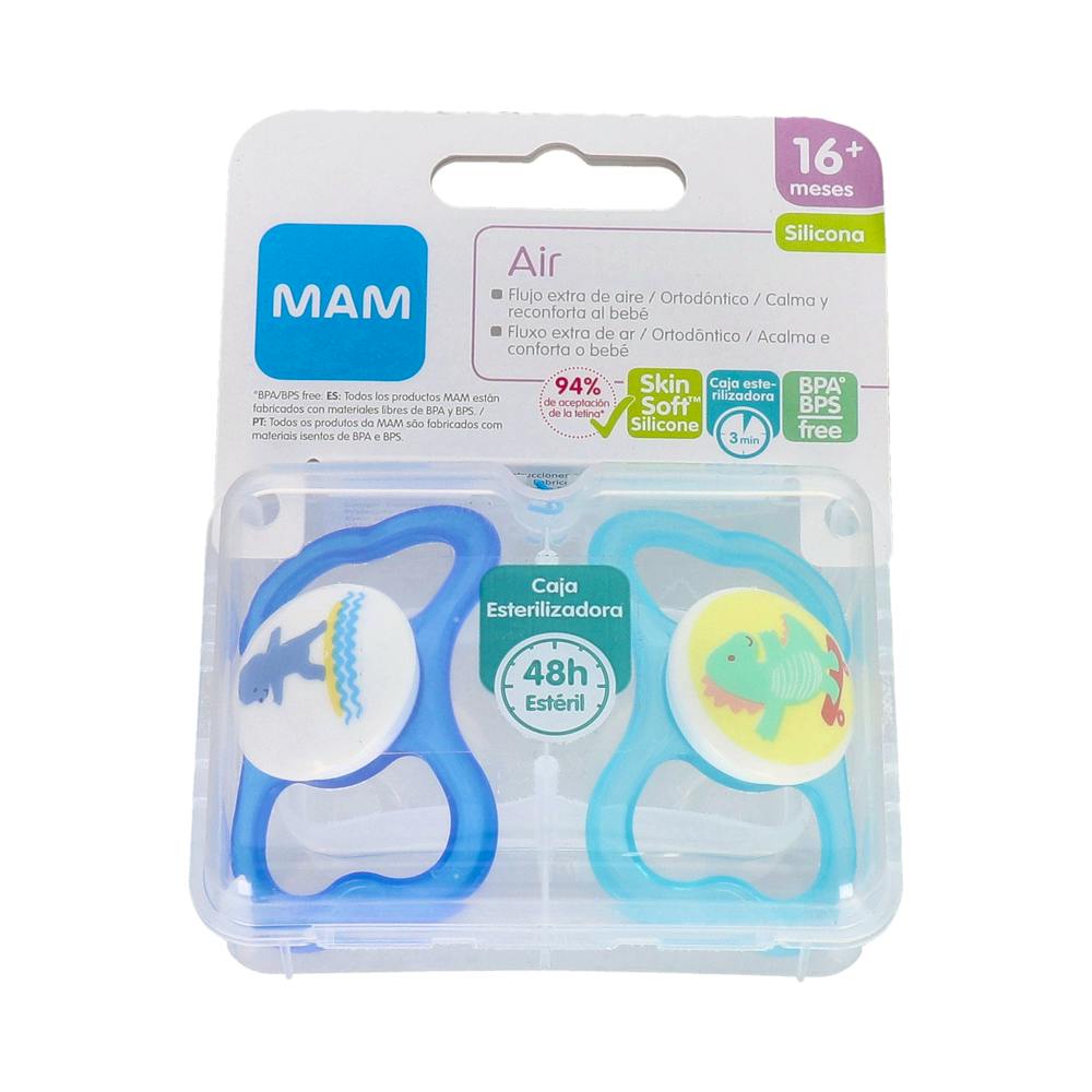 CHUPETE SILICONA SIMETRICA MAM AIR + 16 MESES COLECCION 1A PACK DOBLE