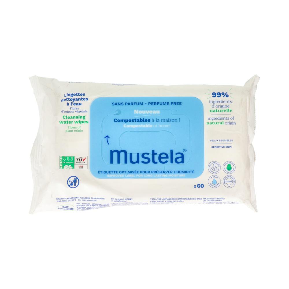 MUSTELA TOALLITAS AL AGUA DE ALGODON 60 TOALLITAS