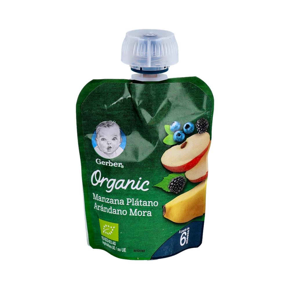 GERBER ORGANIC MANZANA PLATANO ARANDANO MORA 1 POUCH 90 G