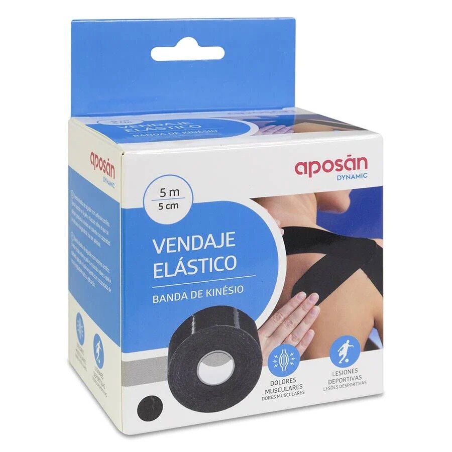 APOSAN DYNAMIC VENDAJE ELASTICO KINESIOLOGICO 5 M X 5 CM COLOR NEGRO