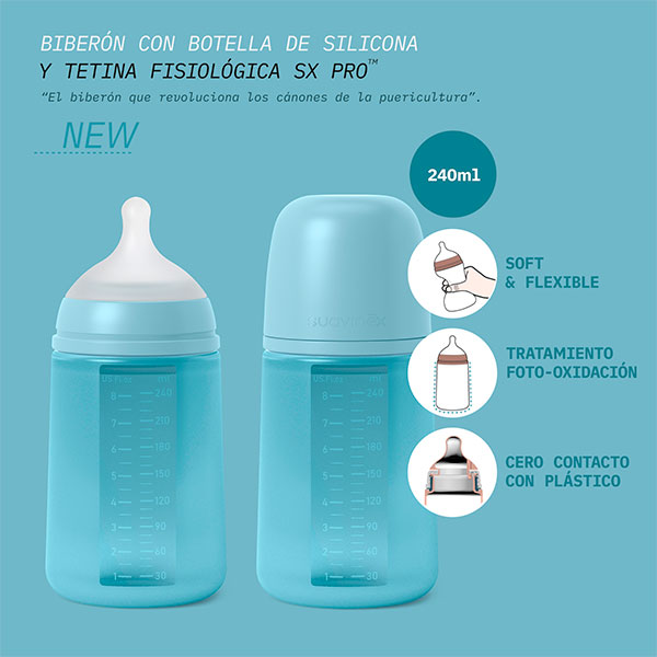 BIBERON SILICONA SUAVINEX SOFT COLOUR + 3 MESES 1 UNIDAD 240 ML