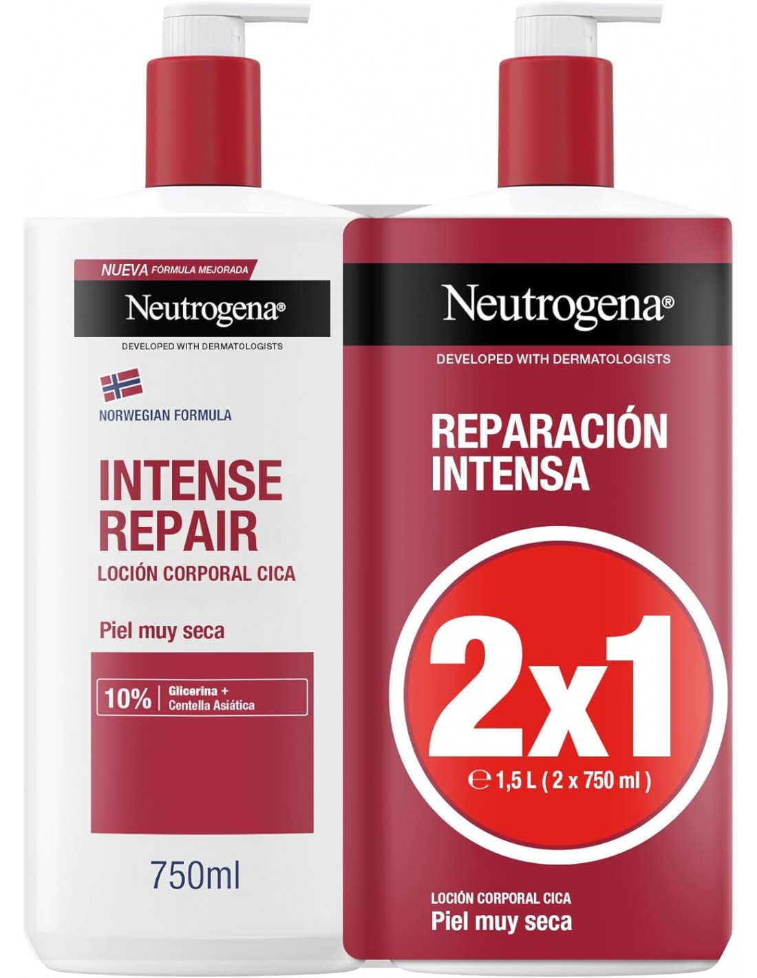 NEUTROGENA FORMULA NORUEGA LOCION CORPORAL REPARACION INTENSA PIEL MUY SECA Y RUGOSA 2 ENVASES 750 M