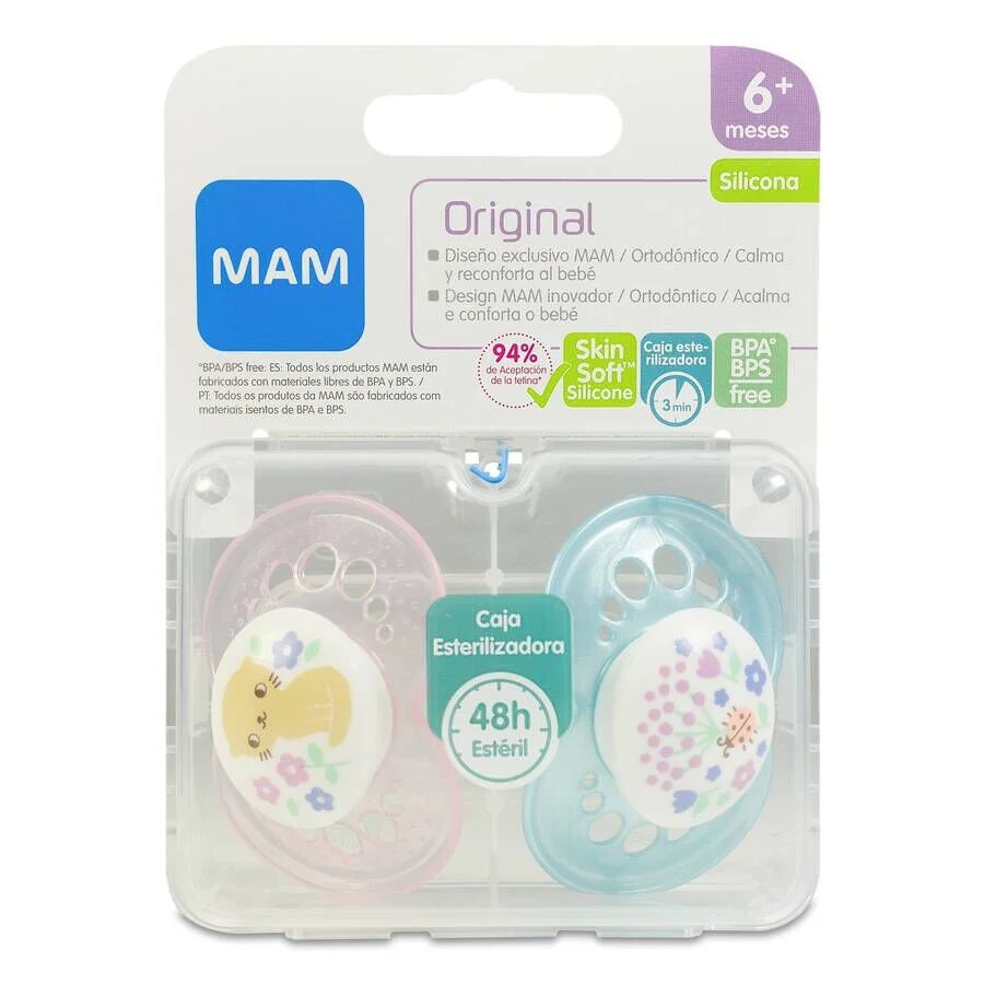 MAM BABY CHUPETE SILICONA ORIGINAL + 6 MESES COLECCION 1N PACK DOBLE
