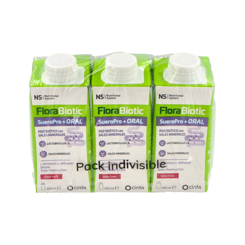 NS FLORABIOTIC SUEROPRO+ ORAL 3 ENVASES 200 ML SABOR FRESA