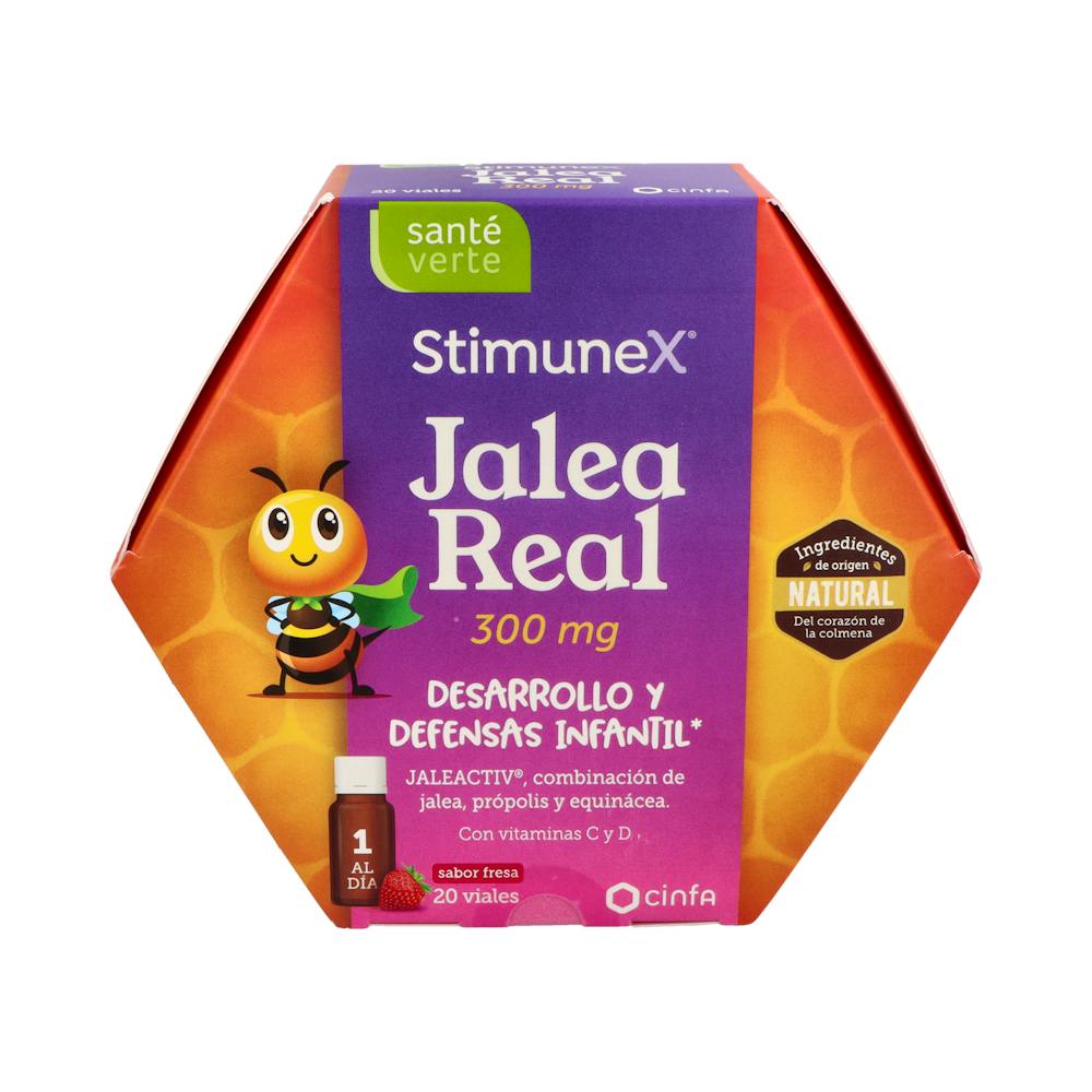 SANTE VERTE STIMUNEX JALEA REAL DESARROLLO Y DEFENSAS INFANTIL 20 VIALES 10 ML SABOR FRESA