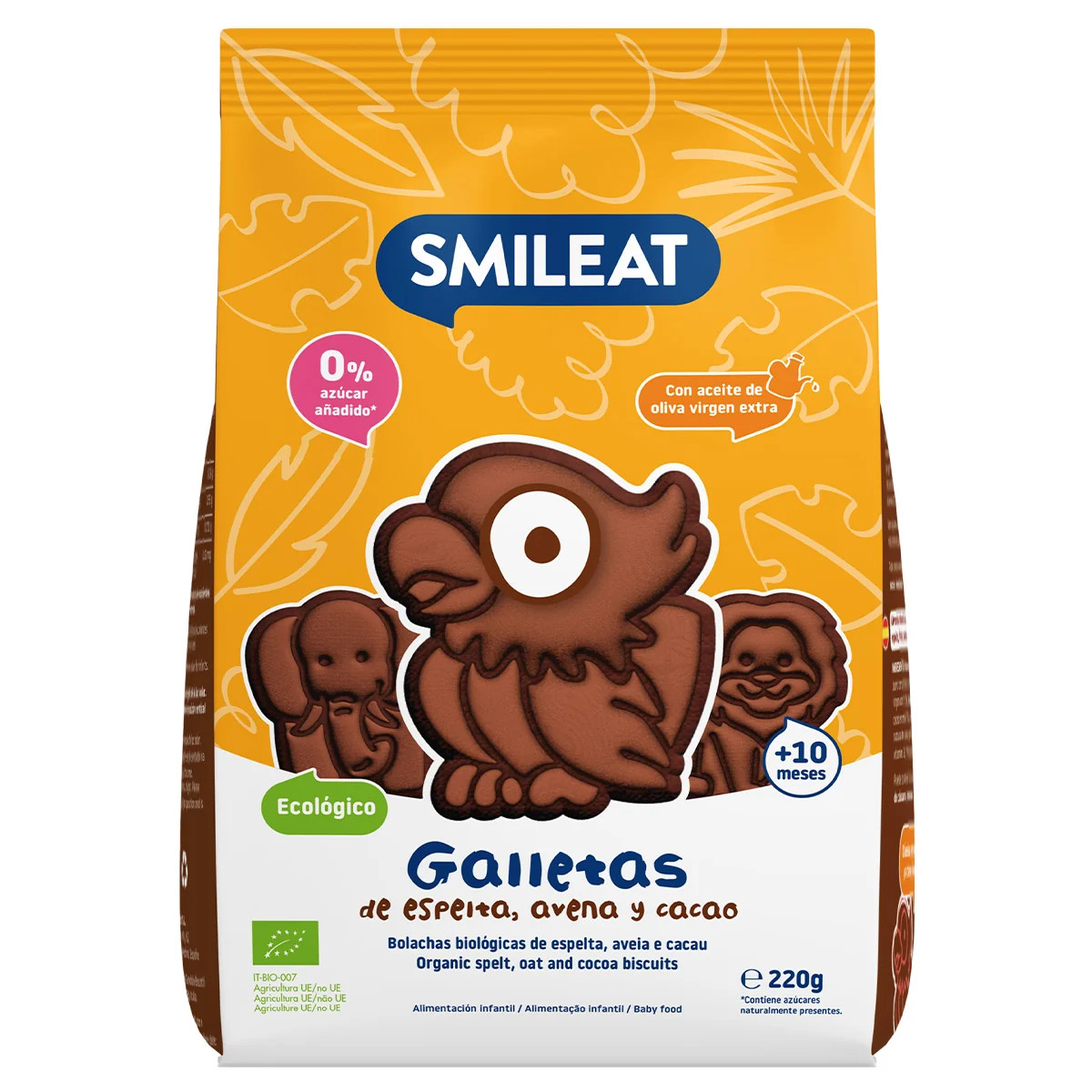 SMILEAT GALLETAS DE ESPELTA AVENA Y CACAO ECO 1 BOLSA 220 G
