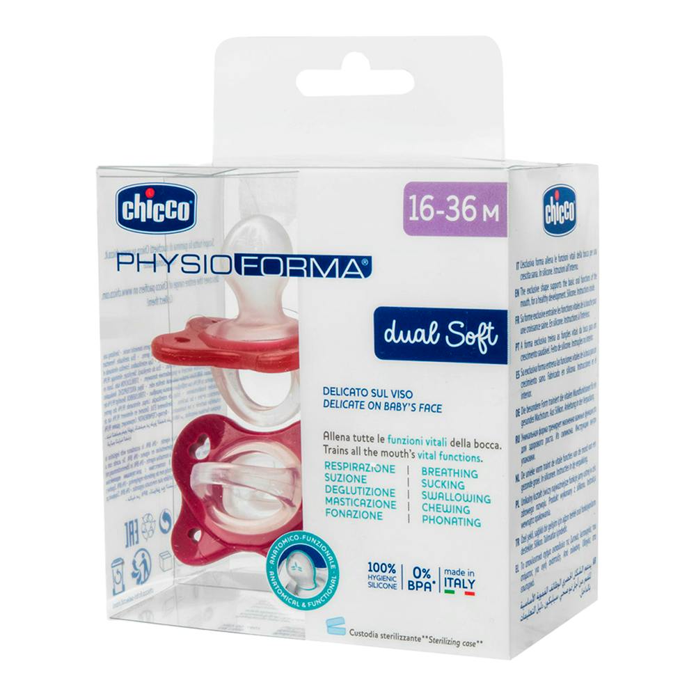CHUPETE SILICONA CHICCO PHYSIOFORMA DUAL SOFT 16 36 MESES 2 UNIDADES COLOR ROSA