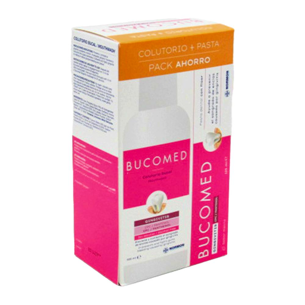 BUCOMED PASTA GINGIVITIS + COLUTORIO GINGIVITIS 1 TUBO 125 ml SABOR MENTA + 1 ENVASE 500 ml PACK