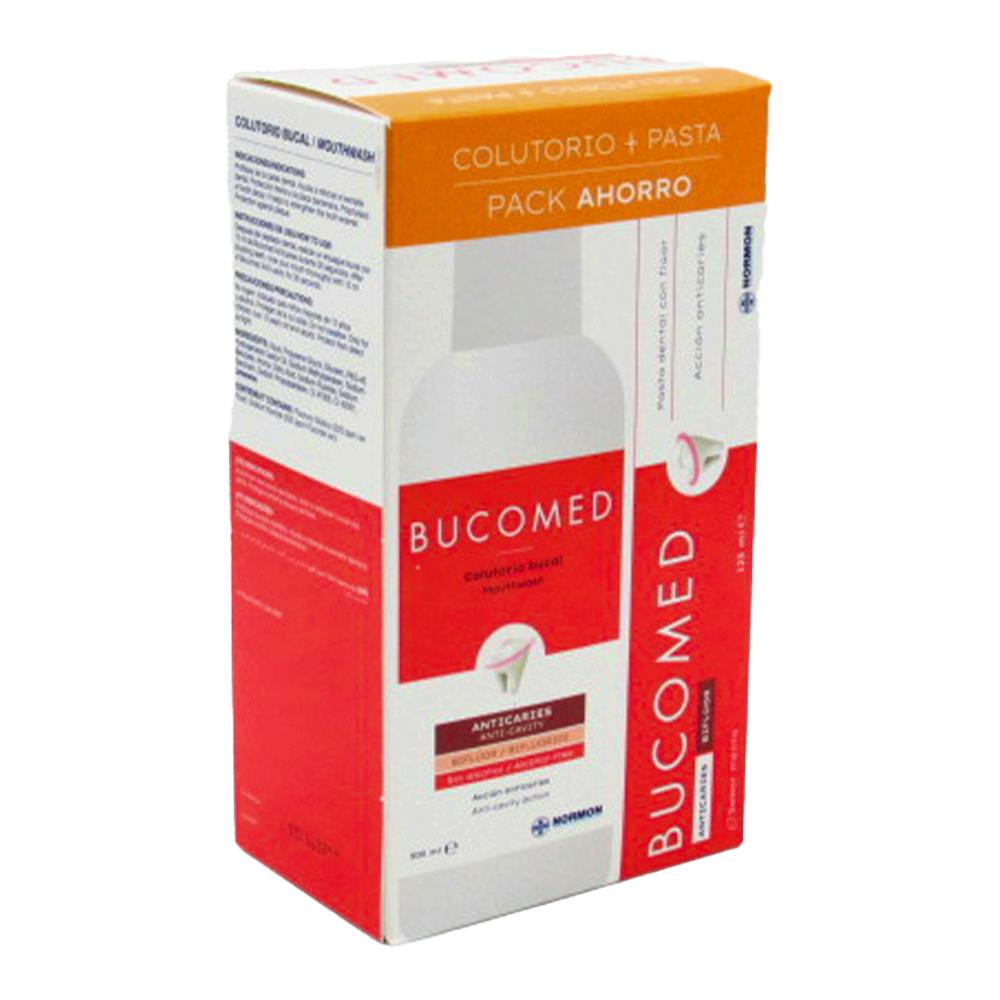 BUCOMED PASTA ANTICARIES + COLUTORIO 1 TUBO 125 ml SABOR MENTA + 1 BOTELLA 500 ml PACK