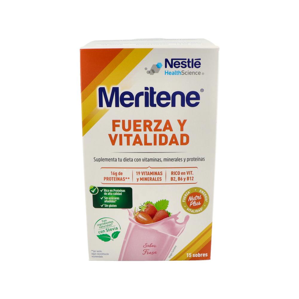 MERITENE FUERZA Y VITALIDAD BATIDO 15 SOBRES 30 G SABOR FRESA
