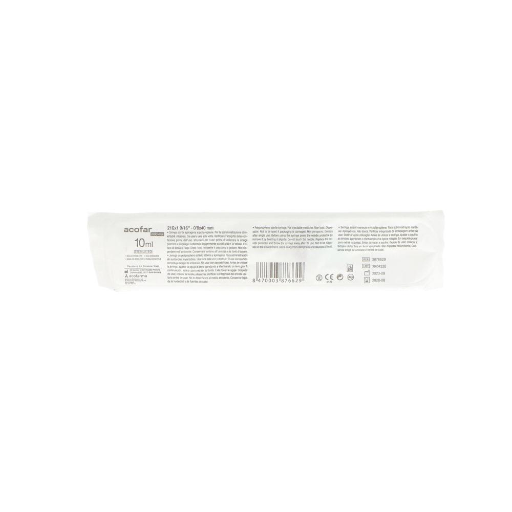 ACOFAR JERINGA ESTERIL 10 ML. 40/8 AGUJA