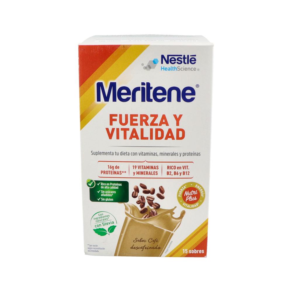 MERITENE FUERZA Y VITALIDAD BATIDO 15 SOBRES 30 g SABOR CAFE DESCAFEINADO