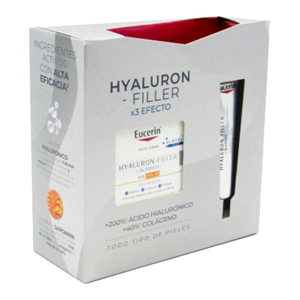 LOTE EUCERIN HYALURON FILLER DIA SPF30 PS 3X HYAL + OJOS