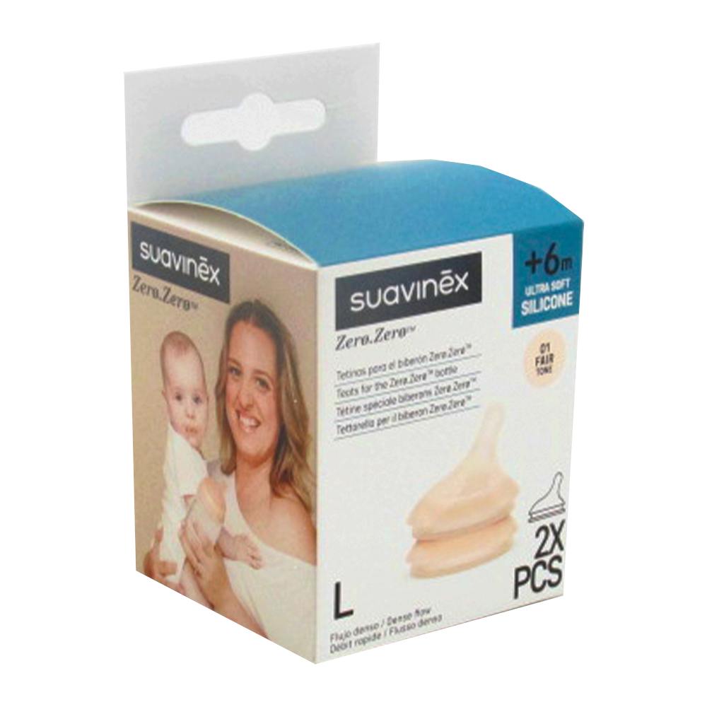 TETINA SILICONA FLUJO DENSO L SUAVINEX ZERO ZERO ULTRA SUAVE + 6 MESES 2 UNIDADES COLOR FAIR